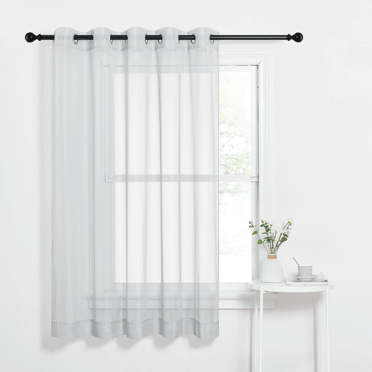 NICETOWN Living Room Window Curtain Extra Long & Wide, Grommet Casual Voile Sheer Airy Window Treatment Sweep to Floor for Sliding/French Door, Ivory, W100 x L108, 1 Panel