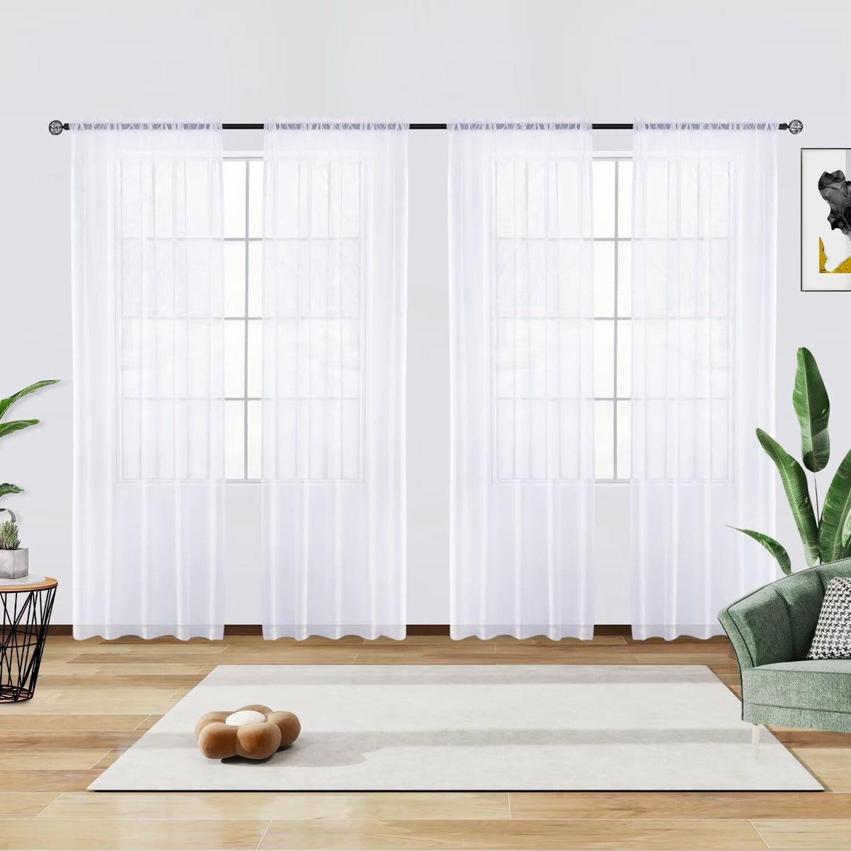 youleyar Solid Sheer Rod Pocket Curtain Voile Draperies 2 Panels White Beige Black Grey Coffee 52 Inch Width 84 Inch Long 1 Pair for Kitchen Bedroom Children Living Room Yard (Orange,52Wｘ84L)