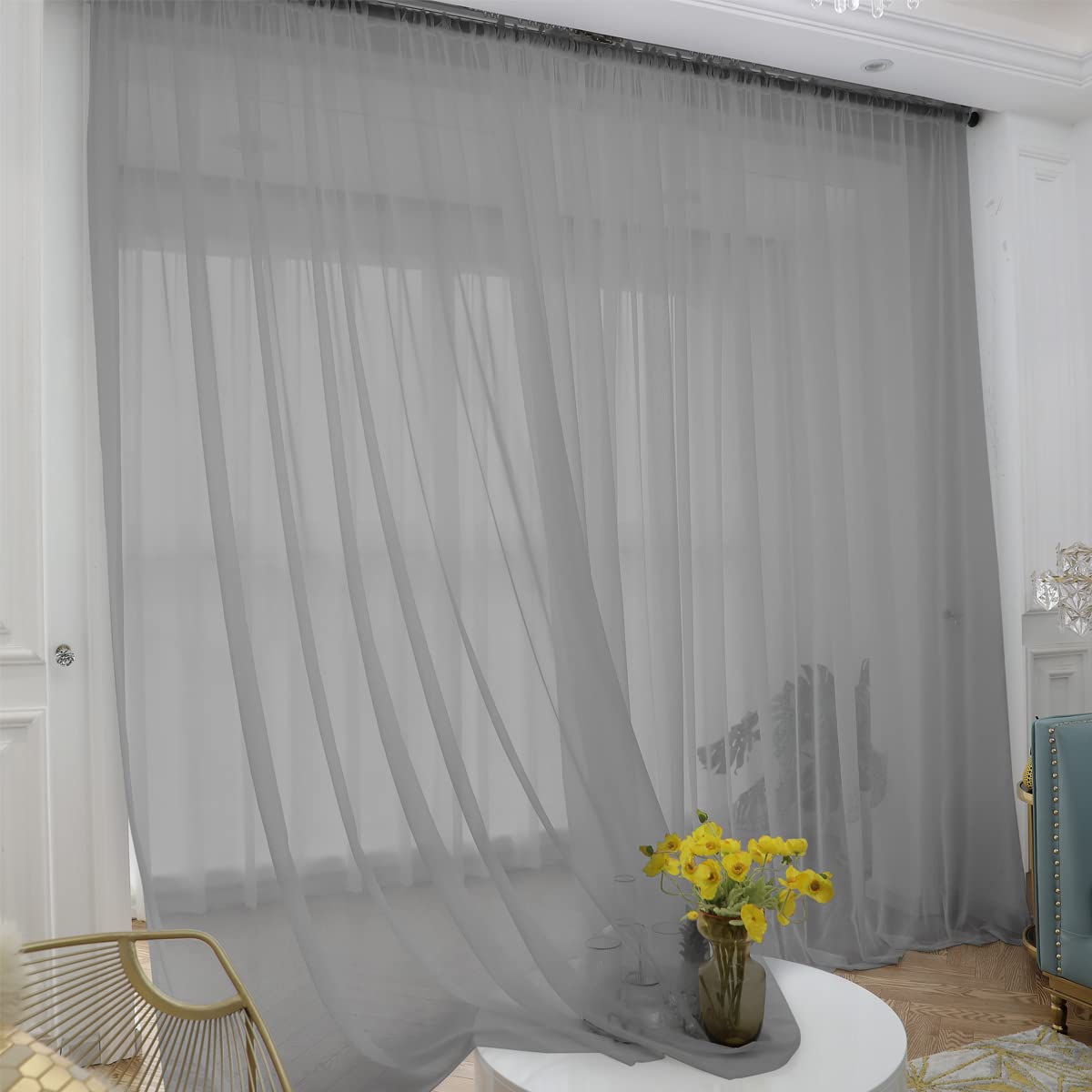 ABCHOME White Sheer Curtains 84 Inches Long 2 Panels,Rod Pocket Voile Semi Sheer Window Curtains for Kitchen, Bedroom and Living Room(White, 52 W x 84 L)