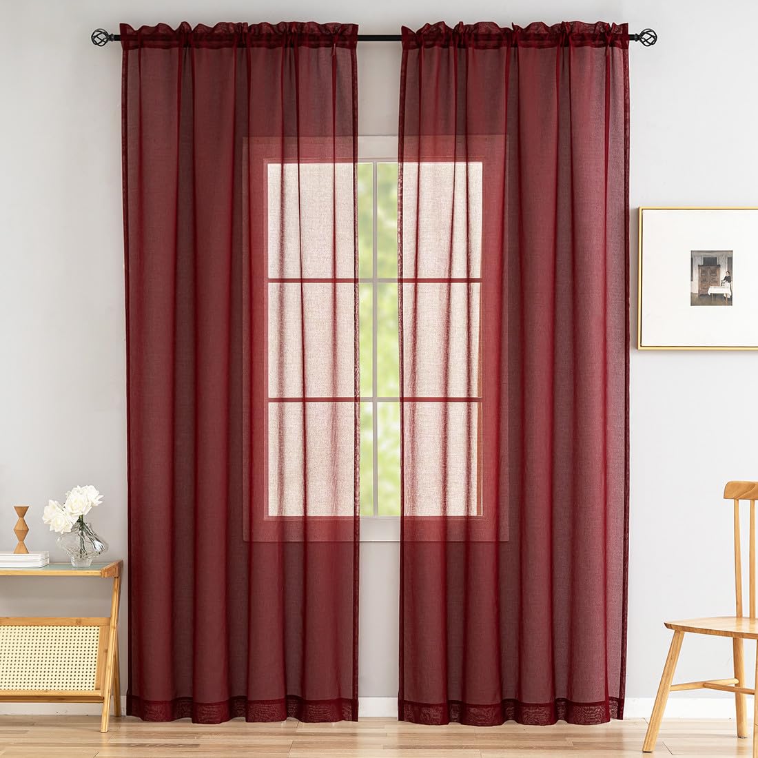 MYSTIC-HOME Sheer Curtains White 63 Inch Length, Rod Pocket Voile Drapes for Living Room, Bedroom, Window Treatments Semi Crinkle Curtain Panels for Yard, Patio, Villa, Parlor, Set of 2, 52"x 63"