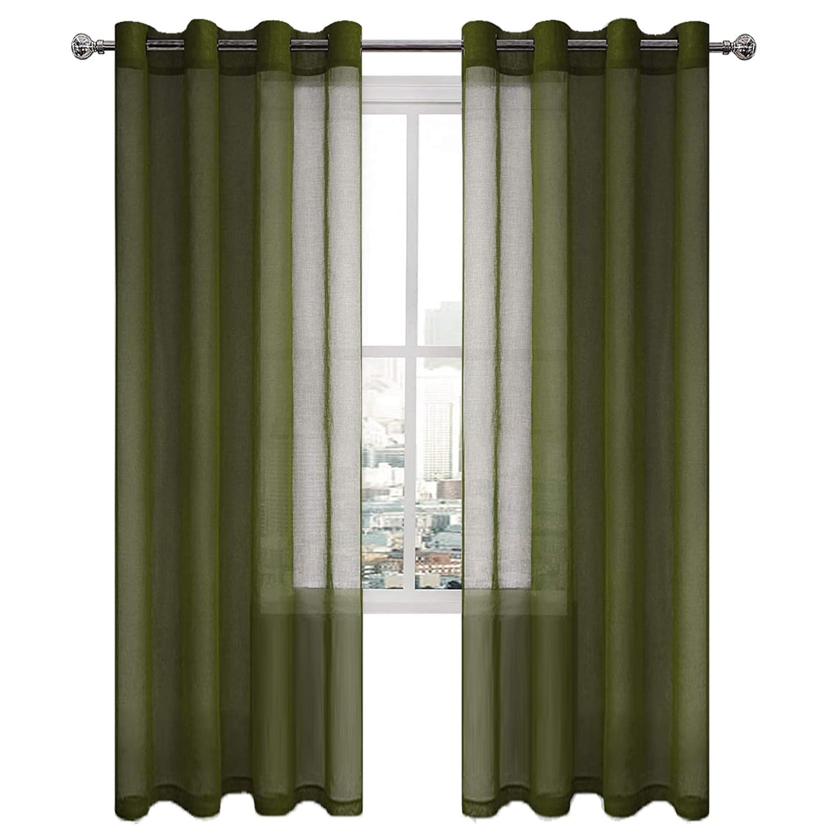 DWCN White Sheer Curtains Linen Look Semi Transparent Voile Grommet White Curtains for Living Dining Room Drapes 52 x 84 Inch Long, Set of 2 Panels