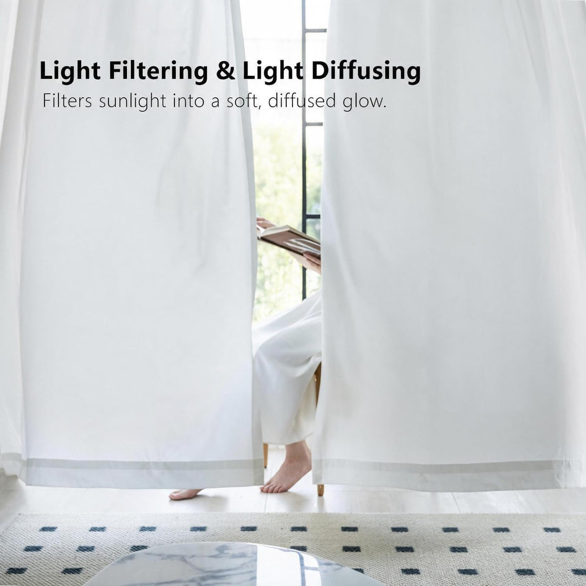 Non-See-Through White Privacy Sheer Curtains 84 Inch Long 2 Panels