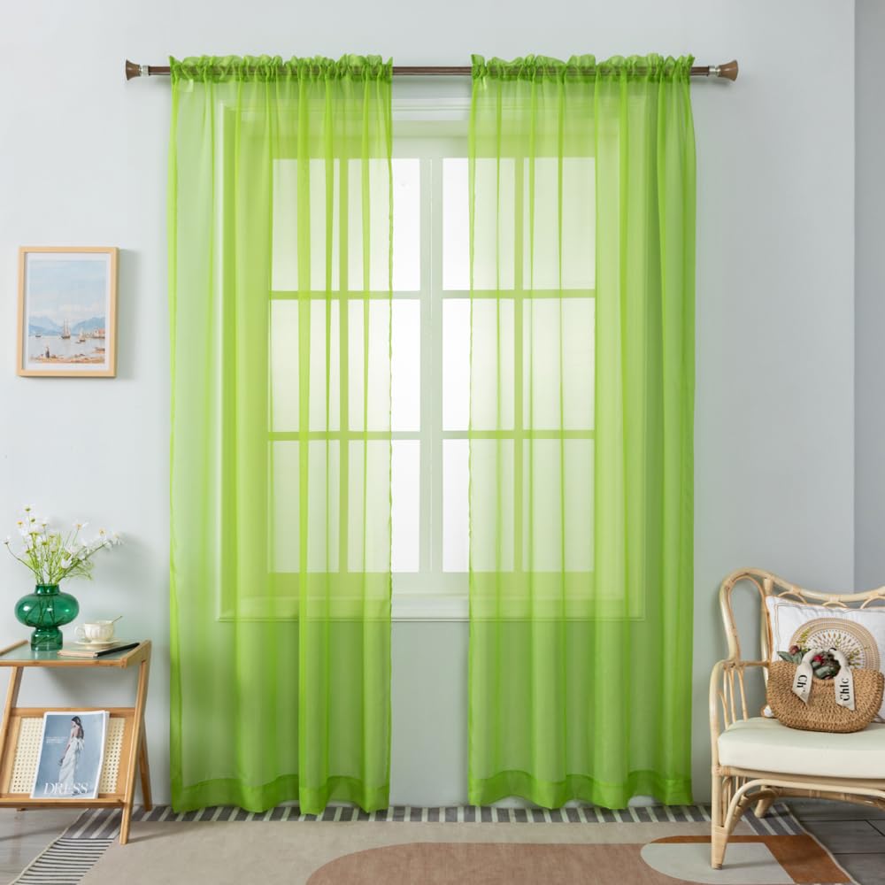 WPM Yellow Color Sheer Curtains 58" Wide x 84" Long 2 Panels Livingroom Window Treatment Rod Pocket Sheer Voile for Bedroom, Kitchen, Children Room Fully Stitched and Hemmed