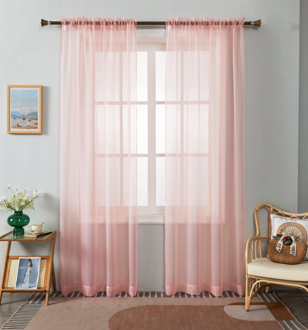 WPM Yellow Color Sheer Curtains 58" Wide x 84" Long 2 Panels Livingroom Window Treatment Rod Pocket Sheer Voile for Bedroom, Kitchen, Children Room Fully Stitched and Hemmed