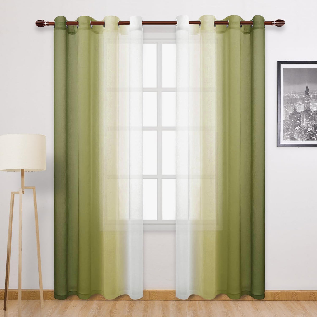 DWCN Blue Linen Ombre Sheer Curtains - Semi Voile Gradient Grommet Top Curtains for Bedroom and Living Room, Set of 2 Window Curtain Panels, 52 x 84 Inches Long, Denim Blue