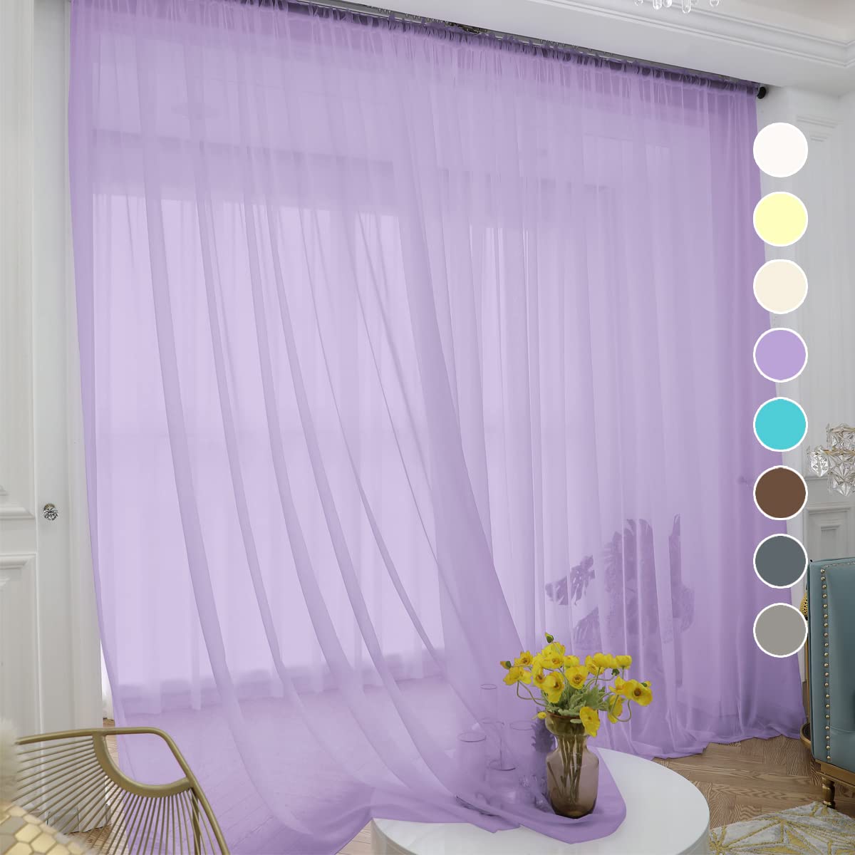 ABCHOME White Sheer Curtains 84 Inches Long 2 Panels,Rod Pocket Voile Semi Sheer Window Curtains for Kitchen, Bedroom and Living Room(White, 52 W x 84 L)