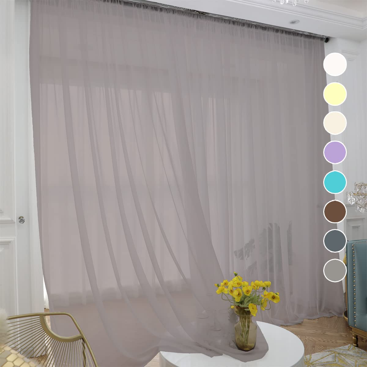 ABCHOME White Sheer Curtains 84 Inches Long 2 Panels,Rod Pocket Voile Semi Sheer Window Curtains for Kitchen, Bedroom and Living Room(White, 52 W x 84 L)