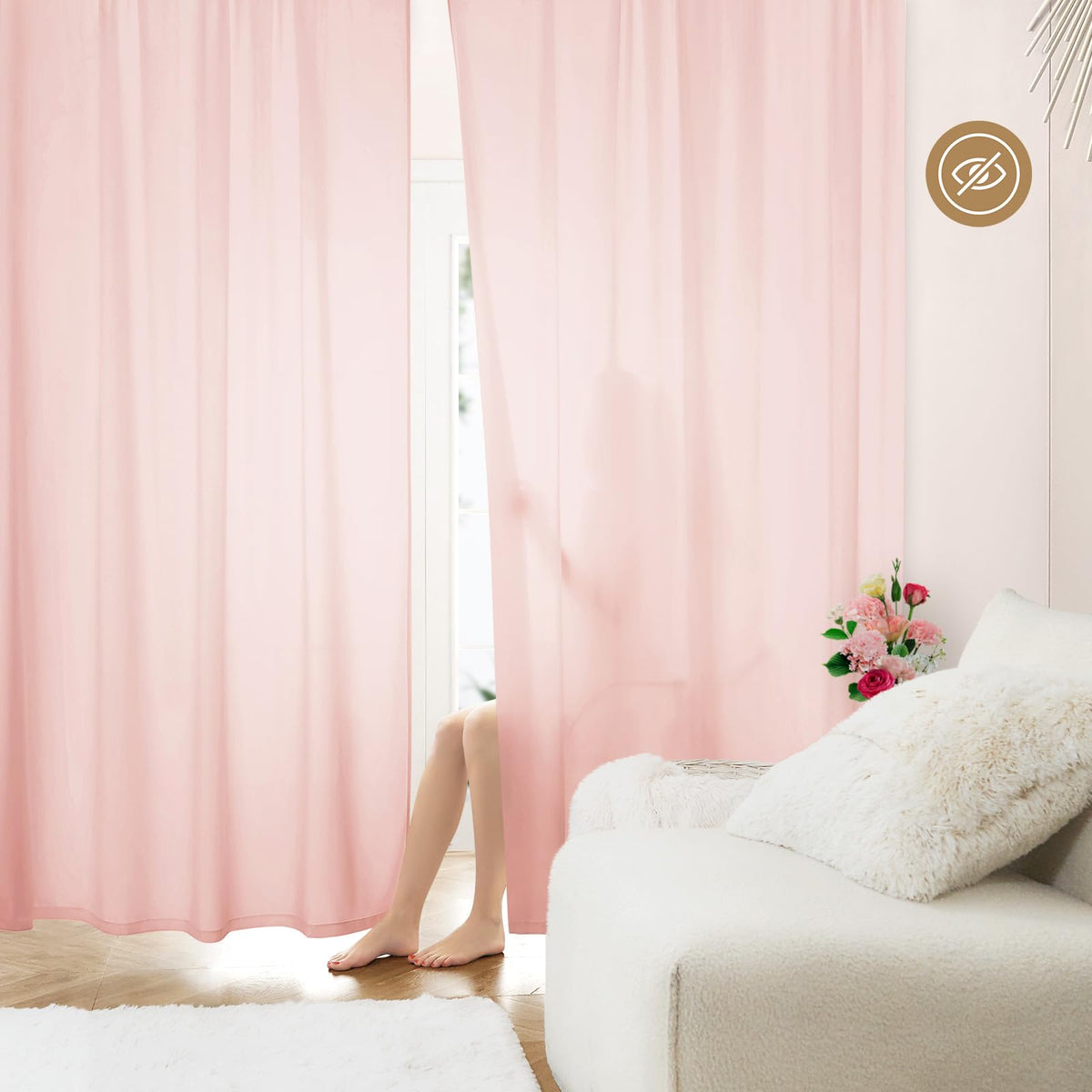 HOMEIDEAS Non-See-Through White Privacy Sheer Curtains, 52 X 96 Inches Long