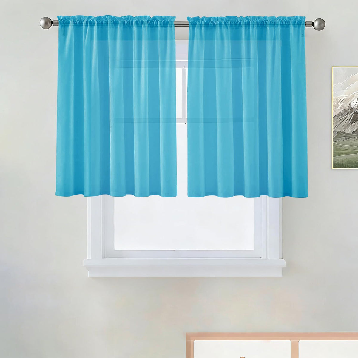 SpaceDresser Basic Rod Pocket Sheer Voile Window Curtain Panels White 1 Pair 2 Panels 52 Width 84 Inch Long for Kitchen Bedroom Children Living Room Yard(White,52 W x 84 L)