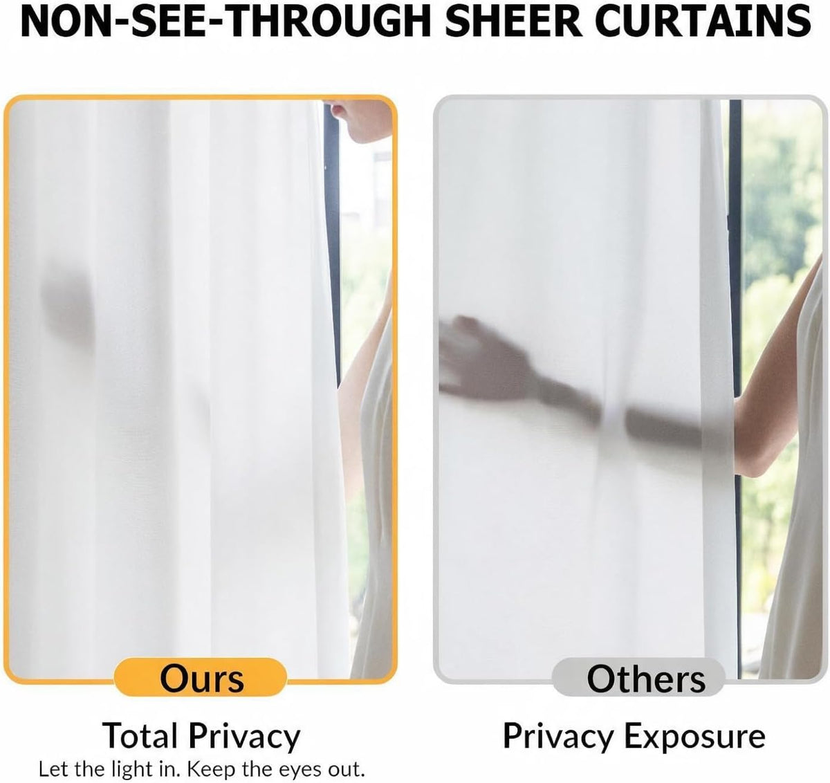Non-See-Through White Privacy Sheer Curtains 84 Inch Long 2 Panels