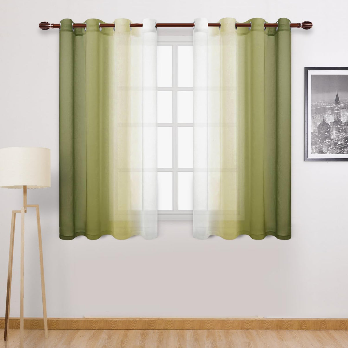 DWCN Blue Linen Ombre Sheer Curtains - Semi Voile Gradient Grommet Top Curtains for Bedroom and Living Room, Set of 2 Window Curtain Panels, 52 x 84 Inches Long, Denim Blue