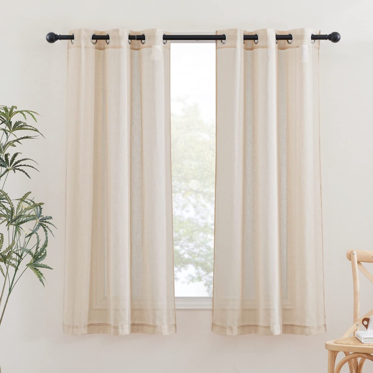 NICETOWN White Sheer Linen Curtains 84 Inch Length 2 Panels Set, W52xL84