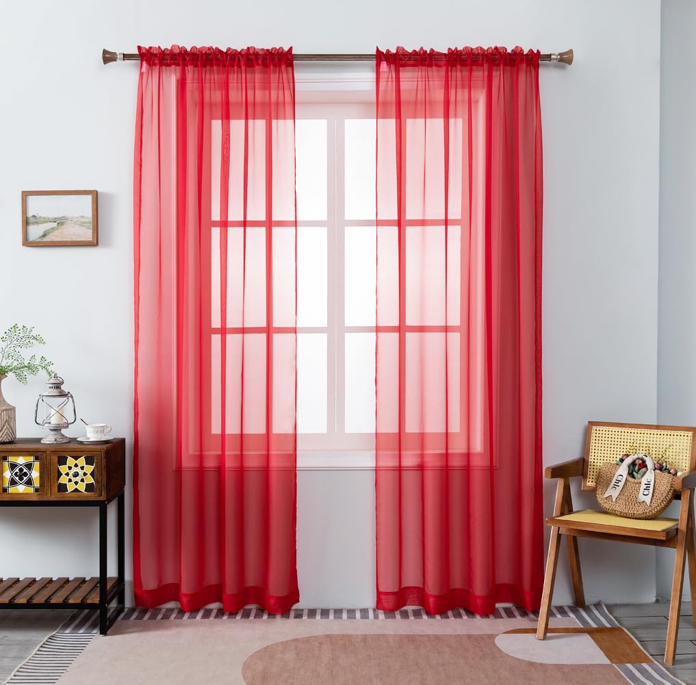WPM Yellow Color Sheer Curtains 58" Wide x 84" Long 2 Panels Livingroom Window Treatment Rod Pocket Sheer Voile for Bedroom, Kitchen, Children Room Fully Stitched and Hemmed