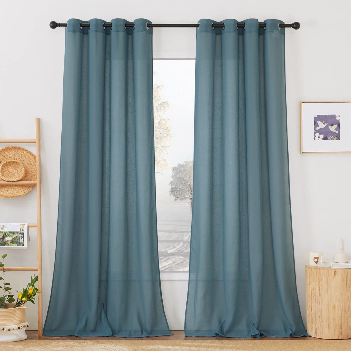 NICETOWN White Sheer Linen Curtains 84 Inch Length 2 Panels Set, W52xL84