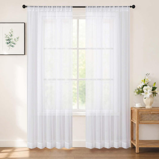 Chyhomenyc White Sheer Curtains 84 inch Long for Living Room, 2 Panels