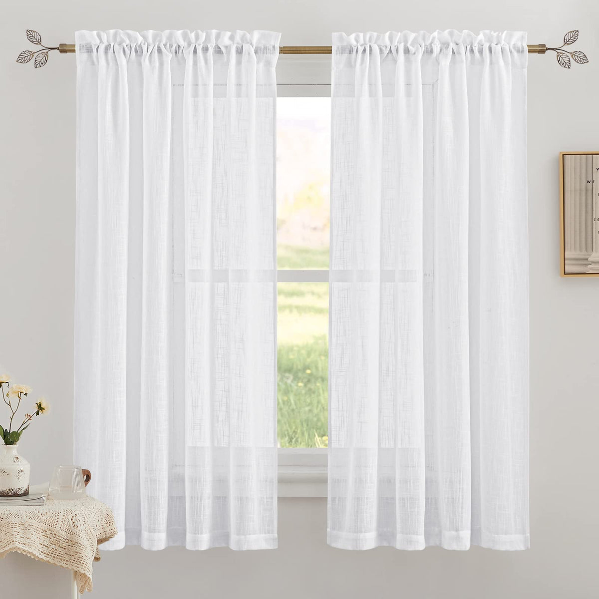 RYB HOME White Semi Sheer Curtains 84 inches Long for Living Room