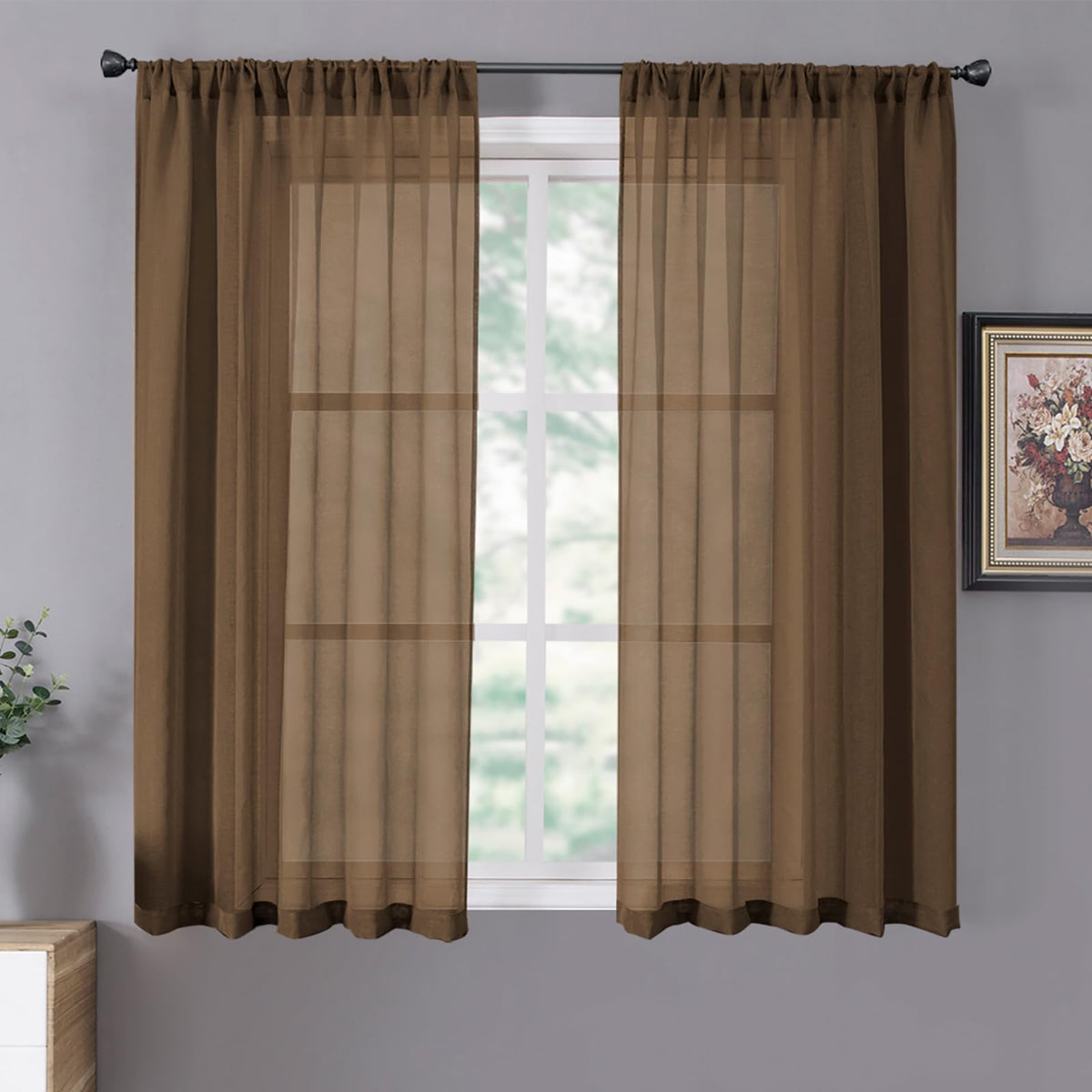 Tollpiz Sheer Curtains Linen Textured Bedroom Curtain Sheers Light Filtering Rod Pocket Voile Curtains for Living Room, 54 x 63 inches Long, White, Set of 2 Panels