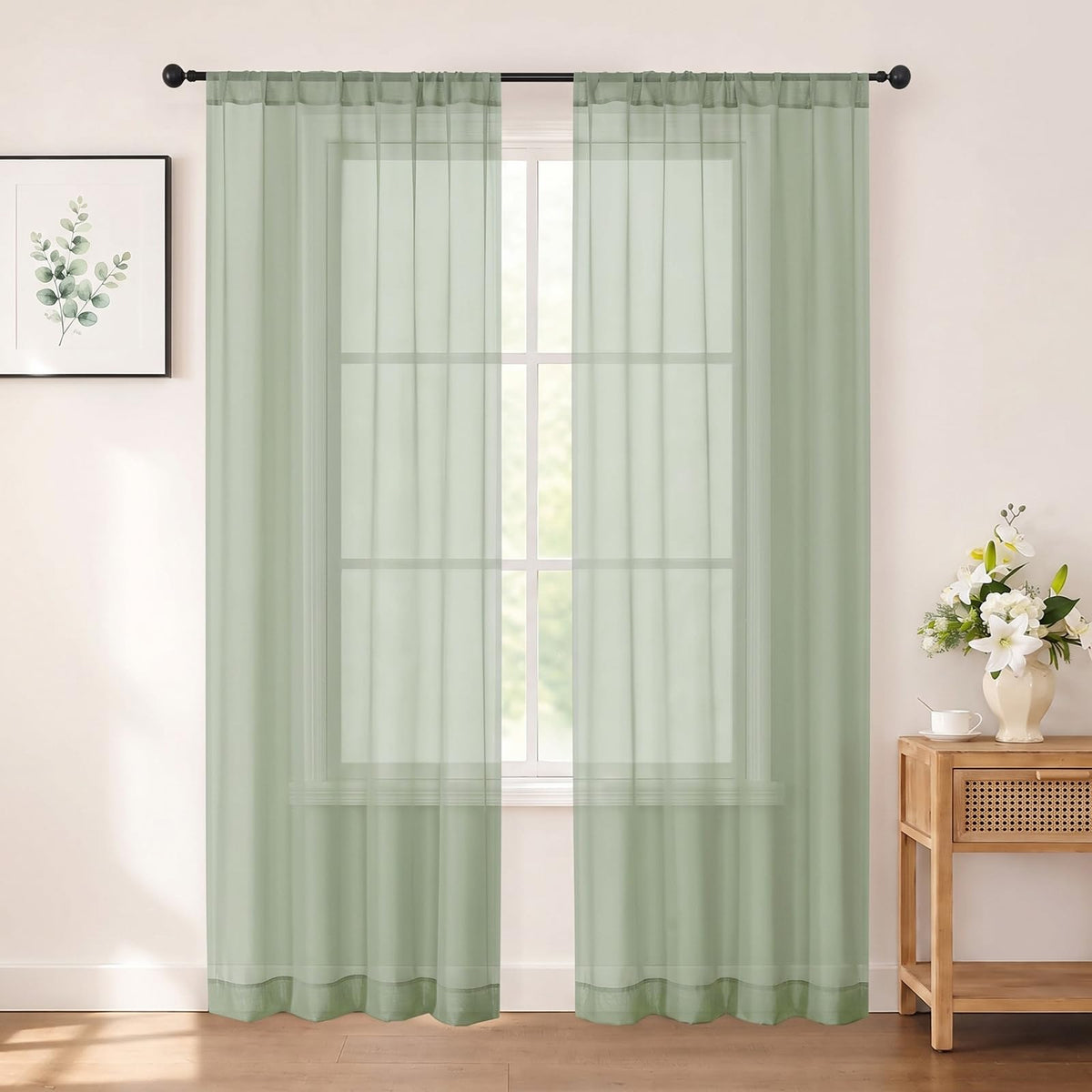 Chyhomenyc White Sheer Curtains 84 inch Long for Living Room, 2 Panels