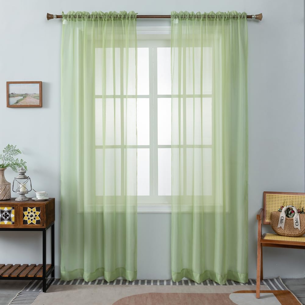 WPM Yellow Color Sheer Curtains 58" Wide x 84" Long 2 Panels Livingroom Window Treatment Rod Pocket Sheer Voile for Bedroom, Kitchen, Children Room Fully Stitched and Hemmed