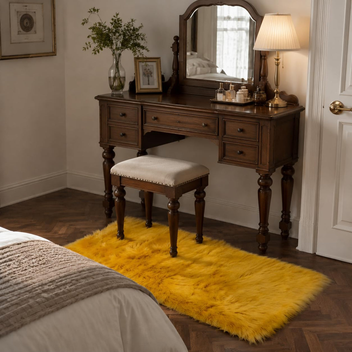 EasyJoy Ultra Soft Fluffy/Fuzzy Shaggy Area Rug Faux Fur Chair Cover Seat Pad for Bedroom Floor Sofa Living Room (2 x 6 ft Sheepskin, Beige)