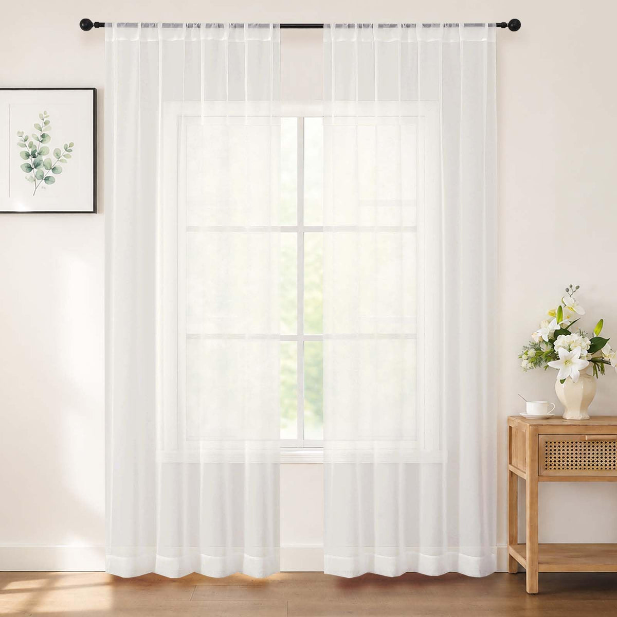 Chyhomenyc White Sheer Curtains 84 inch Long for Living Room, 2 Panels