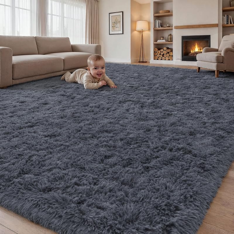 5x7 Area Rug Living Room: Bedroom Fluffy Shag Fuzzy Carpet Black