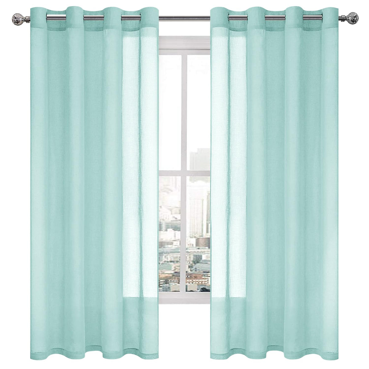 DWCN White Sheer Curtains Linen Look Semi Transparent Voile Grommet White Curtains for Living Dining Room Drapes 52 x 84 Inch Long, Set of 2 Panels