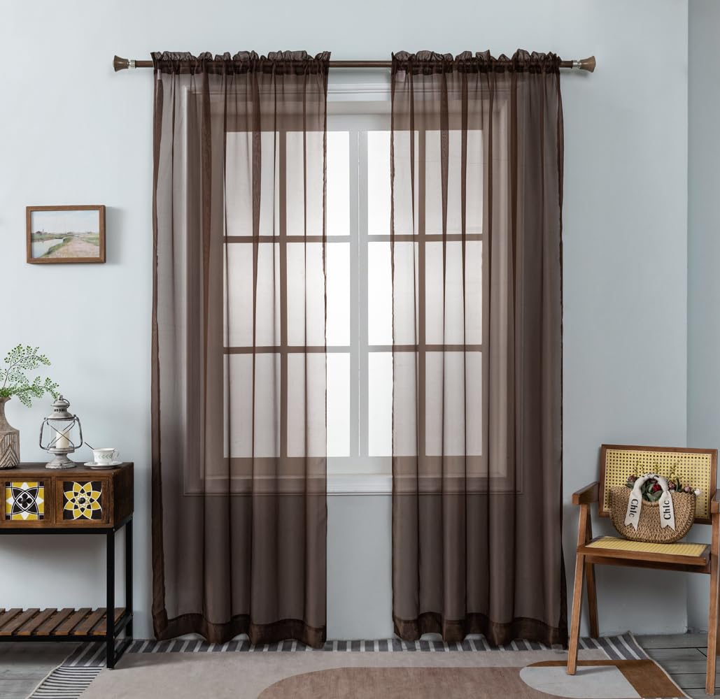 WPM Yellow Color Sheer Curtains 58" Wide x 84" Long 2 Panels Livingroom Window Treatment Rod Pocket Sheer Voile for Bedroom, Kitchen, Children Room Fully Stitched and Hemmed