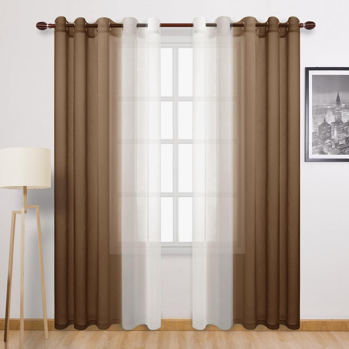 DWCN Blue Linen Ombre Sheer Curtains - Semi Voile Gradient Grommet Top Curtains for Bedroom and Living Room, Set of 2 Window Curtain Panels, 52 x 84 Inches Long, Denim Blue