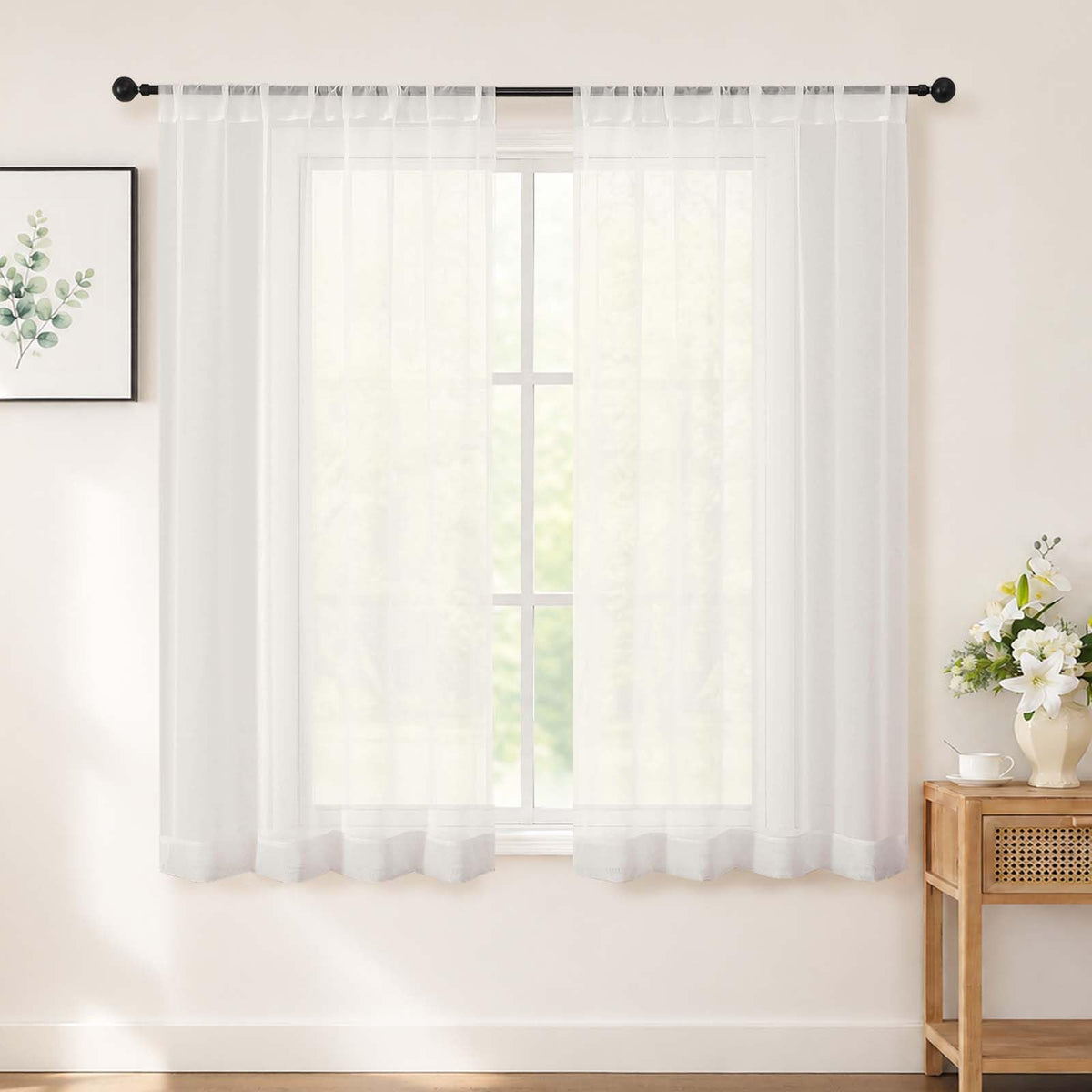 Chyhomenyc White Sheer Curtains 84 inch Long for Living Room, 2 Panels