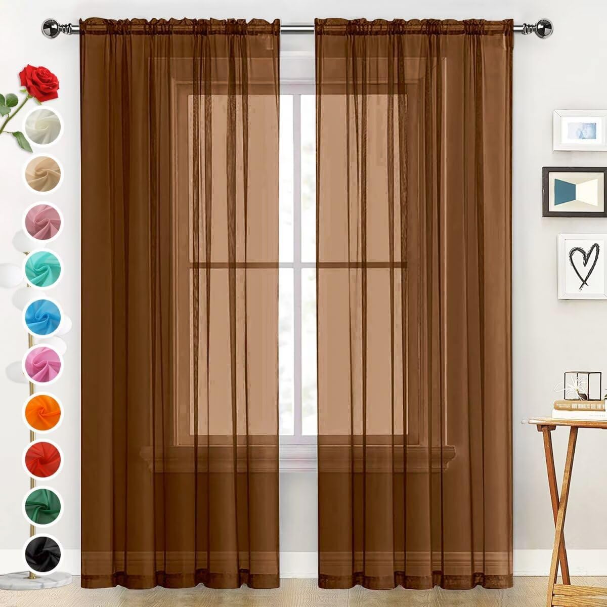SpaceDresser Basic Rod Pocket Sheer Voile Window Curtain Panels White 1 Pair 2 Panels 52 Width 84 Inch Long for Kitchen Bedroom Children Living Room Yard(White,52 W x 84 L)