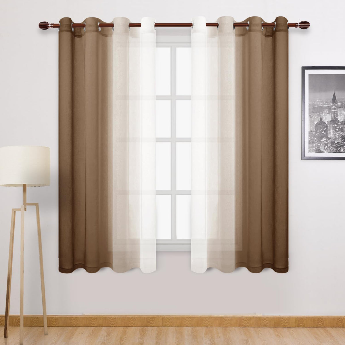 DWCN Blue Linen Ombre Sheer Curtains - Semi Voile Gradient Grommet Top Curtains for Bedroom and Living Room, Set of 2 Window Curtain Panels, 52 x 84 Inches Long, Denim Blue