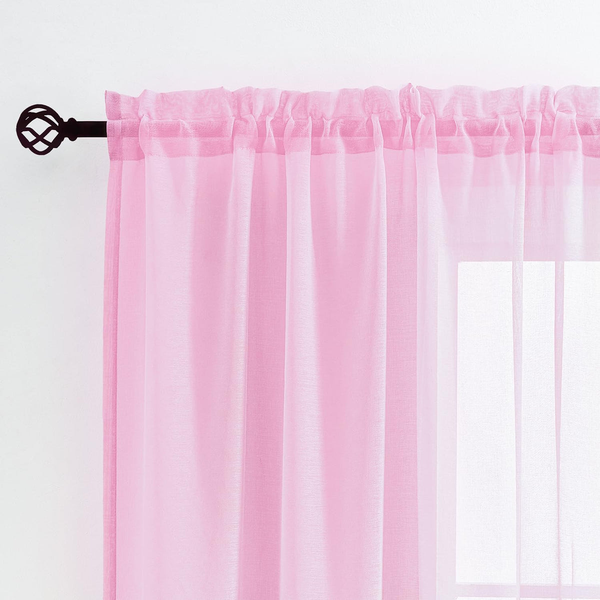 MYSTIC-HOME Sheer Curtains White 63 Inch Length, Rod Pocket Voile Drapes for Living Room, Bedroom, Window Treatments Semi Crinkle Curtain Panels for Yard, Patio, Villa, Parlor, Set of 2, 52"x 63"