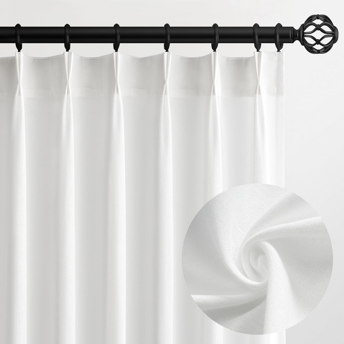 96 Inches Long Pinch Pleated Semi Sheer Curtains,Natural Linen Blended Light Filtering Window Curtains 96 Length 2 Panels for Living Room Bedroom Pinch Pleat Drapes with Hooks 2 Panels 40" Wx96 L