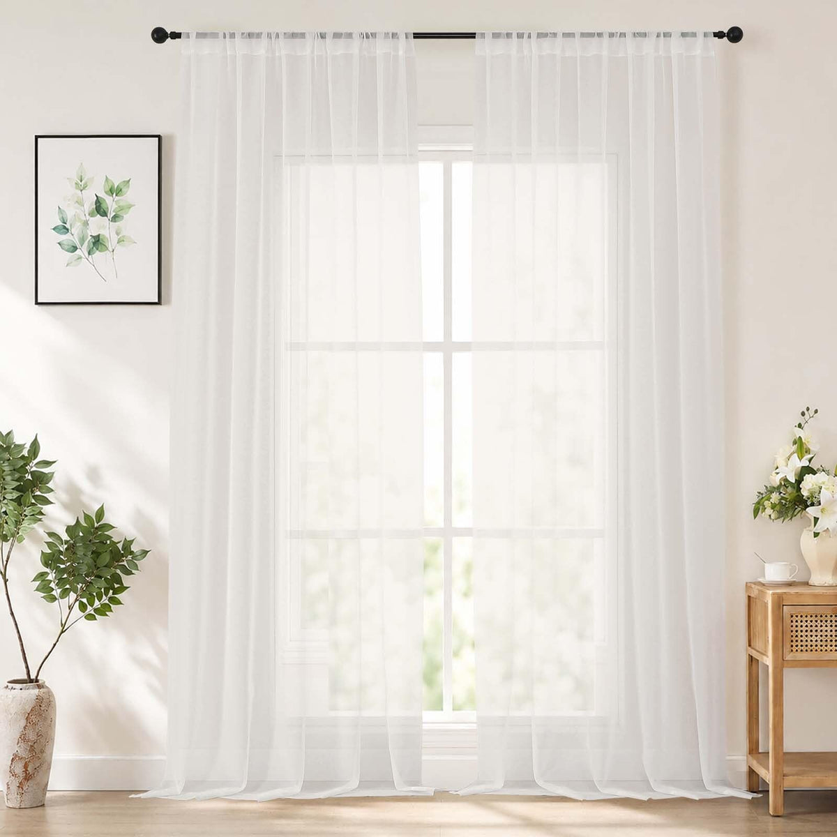 Chyhomenyc White Sheer Curtains 84 inch Long for Living Room, 2 Panels