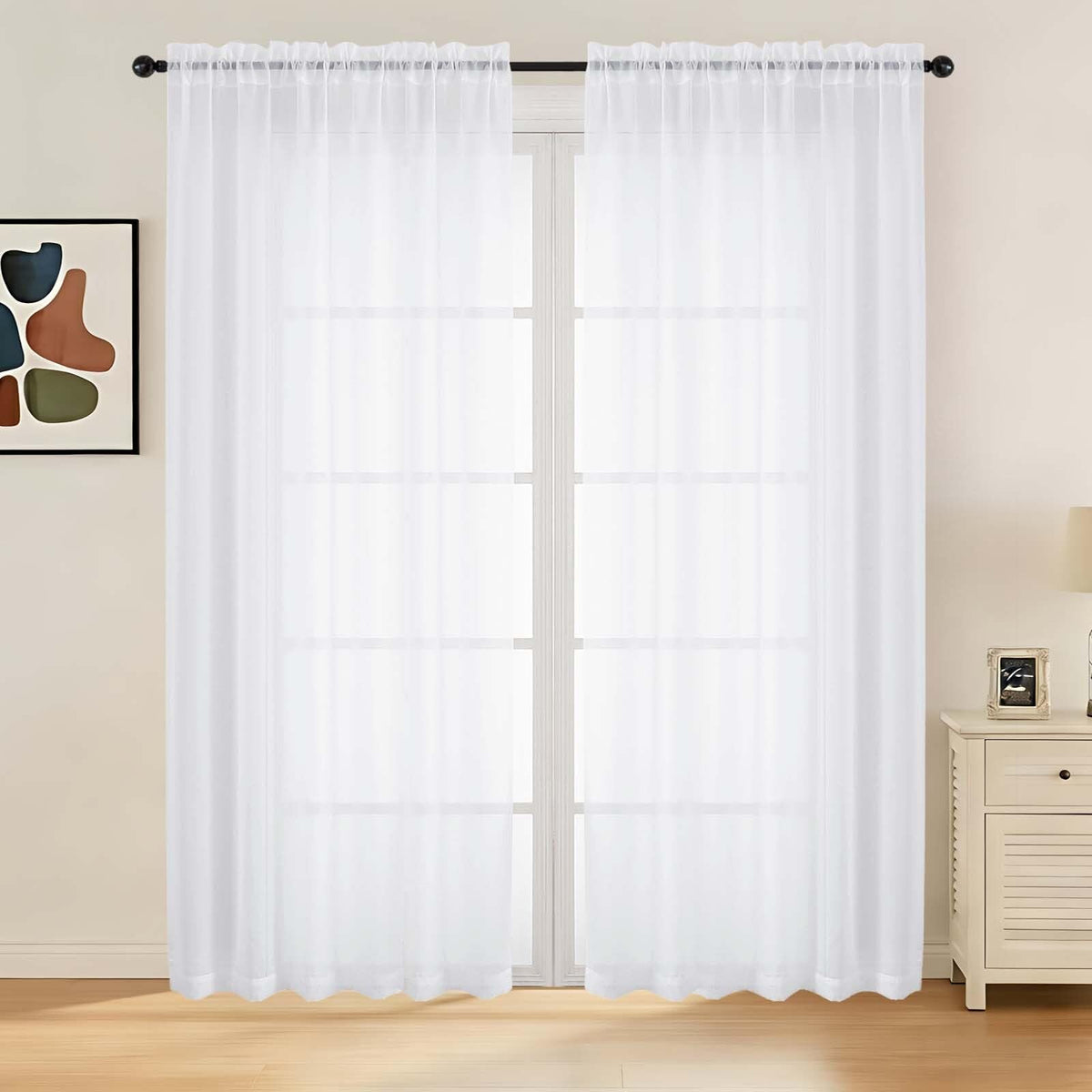 LIVEKID White Sheer Curtains 84 Inches Long 2 Panels - Light Filtering Breathable Voile Textured Sheer Curtains for Bedroom/Living Room, Rod Pocket Soft Elagant & Airy Solid Drapes, W42 x L84