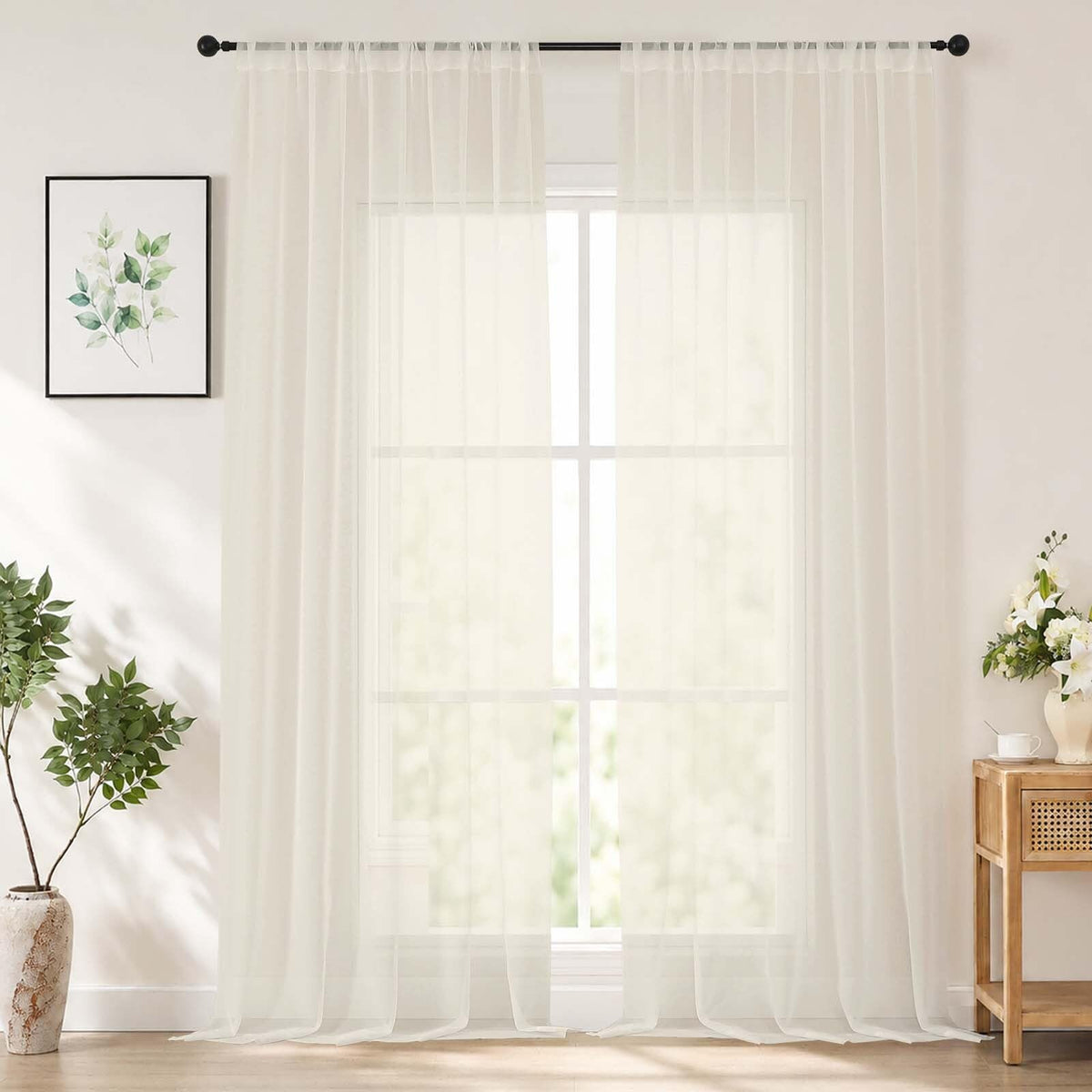 Chyhomenyc White Sheer Curtains 84 inch Long for Living Room, 2 Panels