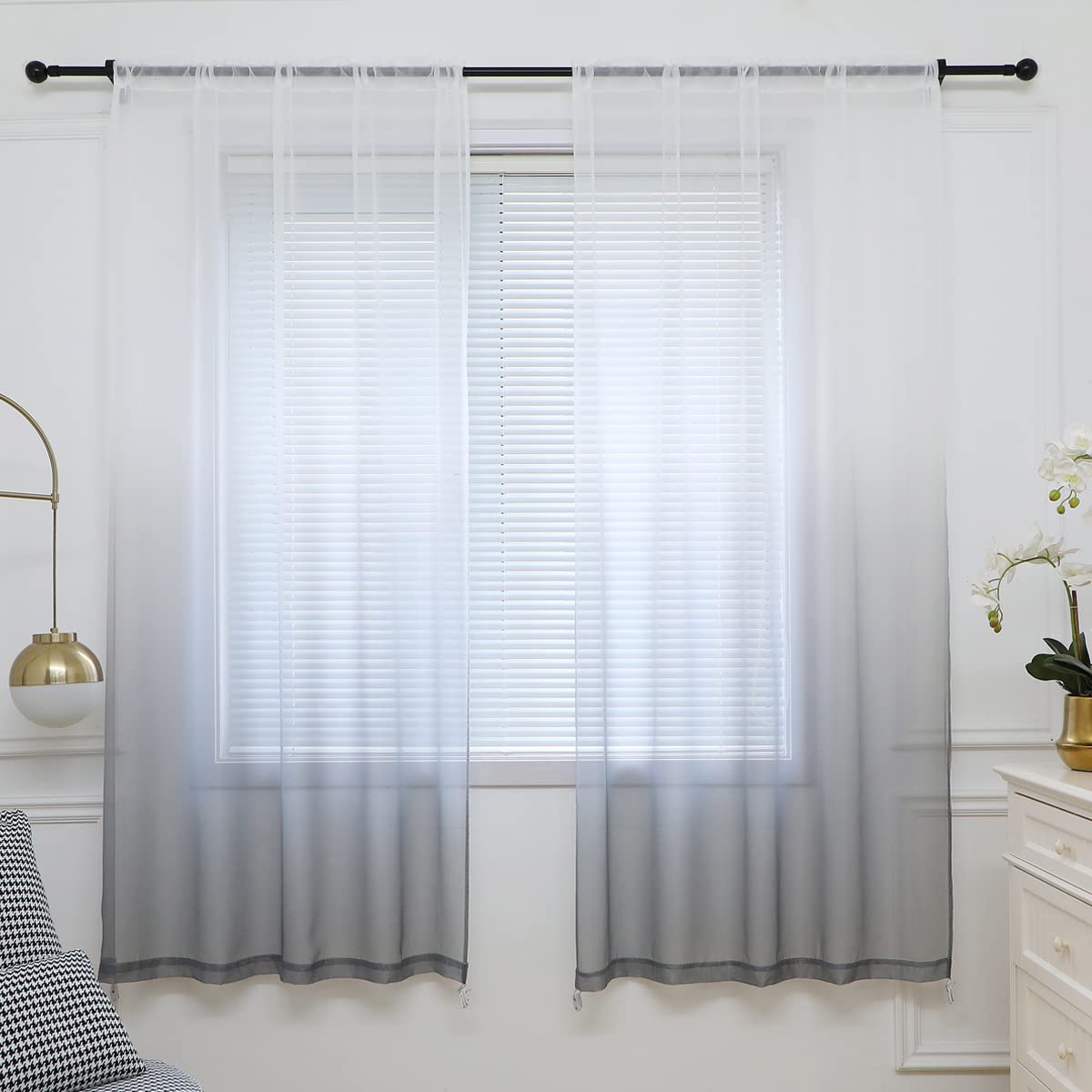 ABCHOME White Sheer Curtains 84 Inches Long 2 Panels,Rod Pocket Voile Semi Sheer Window Curtains for Kitchen, Bedroom and Living Room(White, 52 W x 84 L)