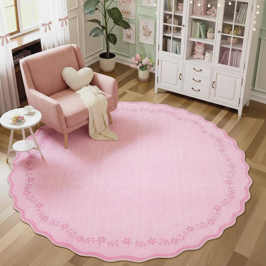 GarveeHome 5x7 Scalloped Area Rug Jute Washable Bedroom Living Room Rug