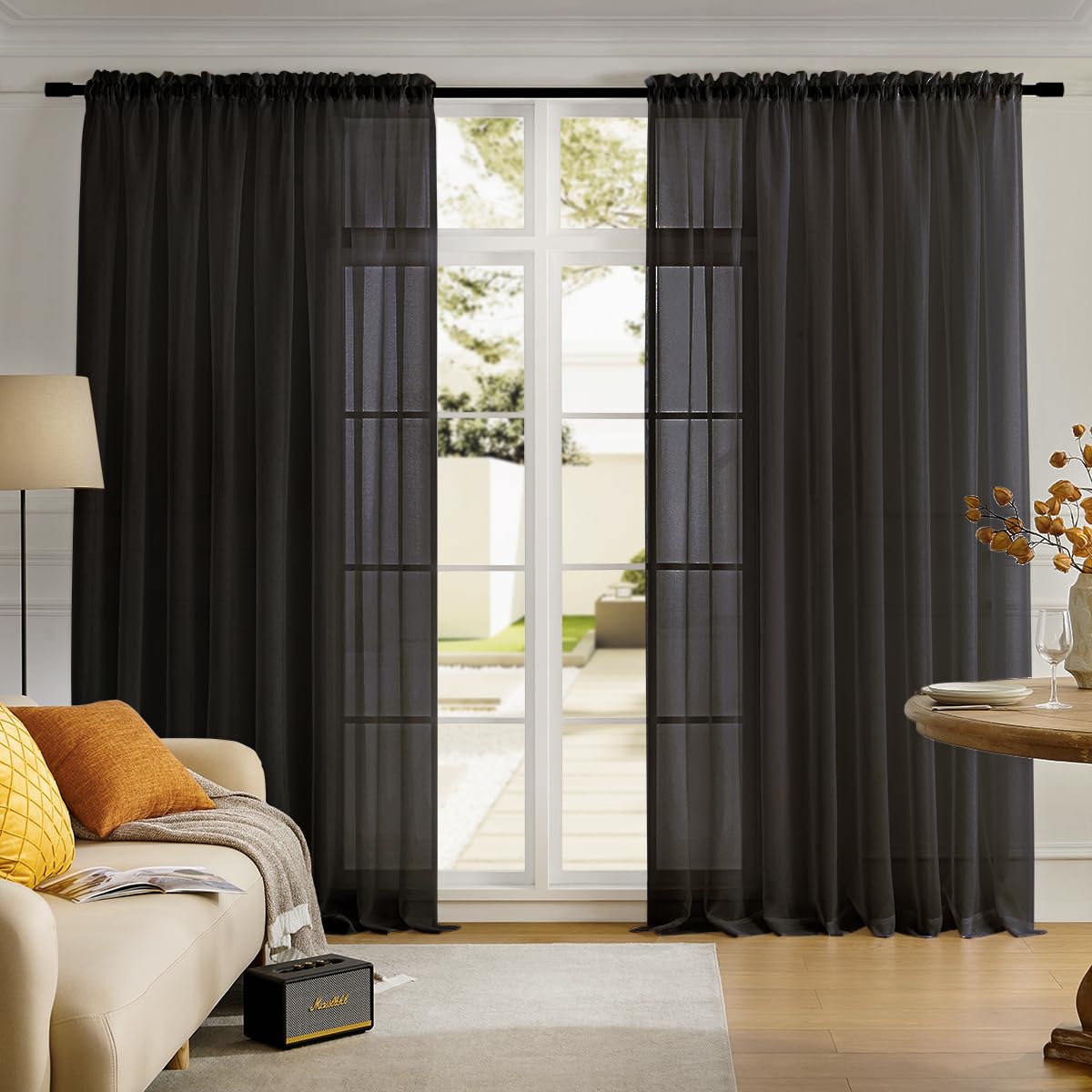 MYSTIC-HOME Sheer Curtains White 63 Inch Length, Rod Pocket Voile Drapes for Living Room, Bedroom, Window Treatments Semi Crinkle Curtain Panels for Yard, Patio, Villa, Parlor, Set of 2, 52"x 63"