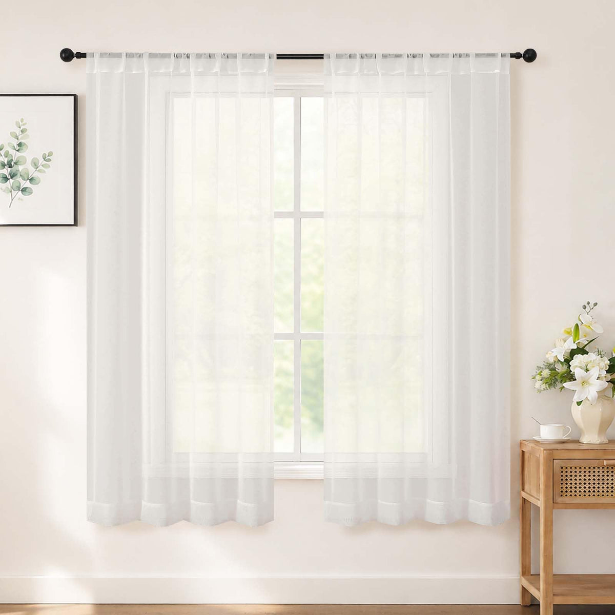 Chyhomenyc White Sheer Curtains 84 inch Long for Living Room, 2 Panels