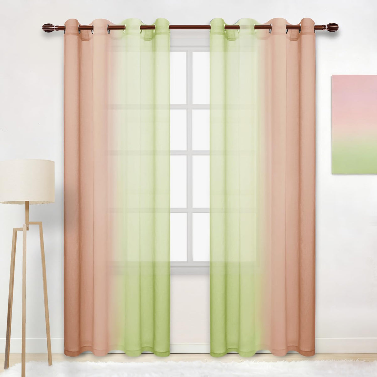 DWCN Blue Linen Ombre Sheer Curtains - Semi Voile Gradient Grommet Top Curtains for Bedroom and Living Room, Set of 2 Window Curtain Panels, 52 x 84 Inches Long, Denim Blue