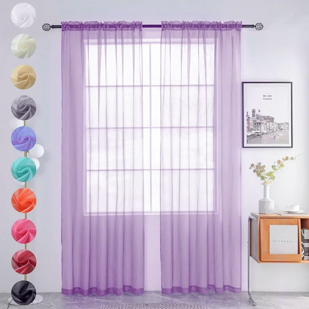 youleyar Solid Sheer Rod Pocket Curtain Voile Draperies 2 Panels White Beige Black Grey Coffee 52 Inch Width 84 Inch Long 1 Pair for Kitchen Bedroom Children Living Room Yard (Orange,52Wｘ84L)