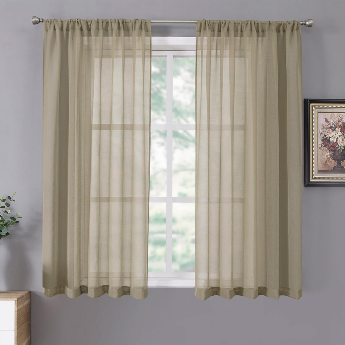 Tollpiz Sheer Curtains Linen Textured Bedroom Curtain Sheers Light Filtering Rod Pocket Voile Curtains for Living Room, 54 x 63 inches Long, White, Set of 2 Panels