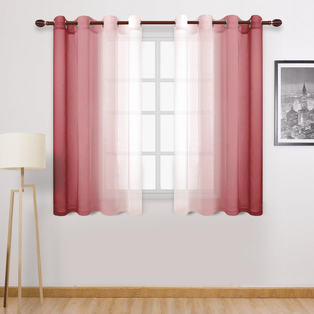 DWCN Blue Linen Ombre Sheer Curtains - Semi Voile Gradient Grommet Top Curtains for Bedroom and Living Room, Set of 2 Window Curtain Panels, 52 x 84 Inches Long, Denim Blue