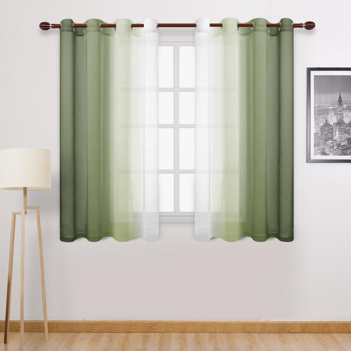 DWCN Blue Linen Ombre Sheer Curtains - Semi Voile Gradient Grommet Top Curtains for Bedroom and Living Room, Set of 2 Window Curtain Panels, 52 x 84 Inches Long, Denim Blue