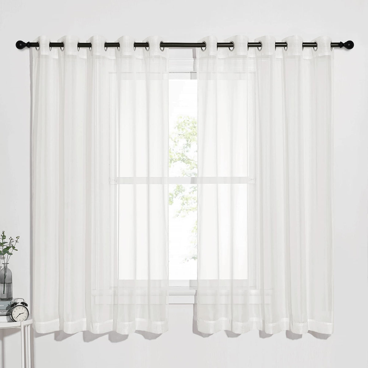 NICETOWN Living Room Window Curtain Extra Long & Wide, Grommet Casual Voile Sheer Airy Window Treatment Sweep to Floor for Sliding/French Door, Ivory, W100 x L108, 1 Panel