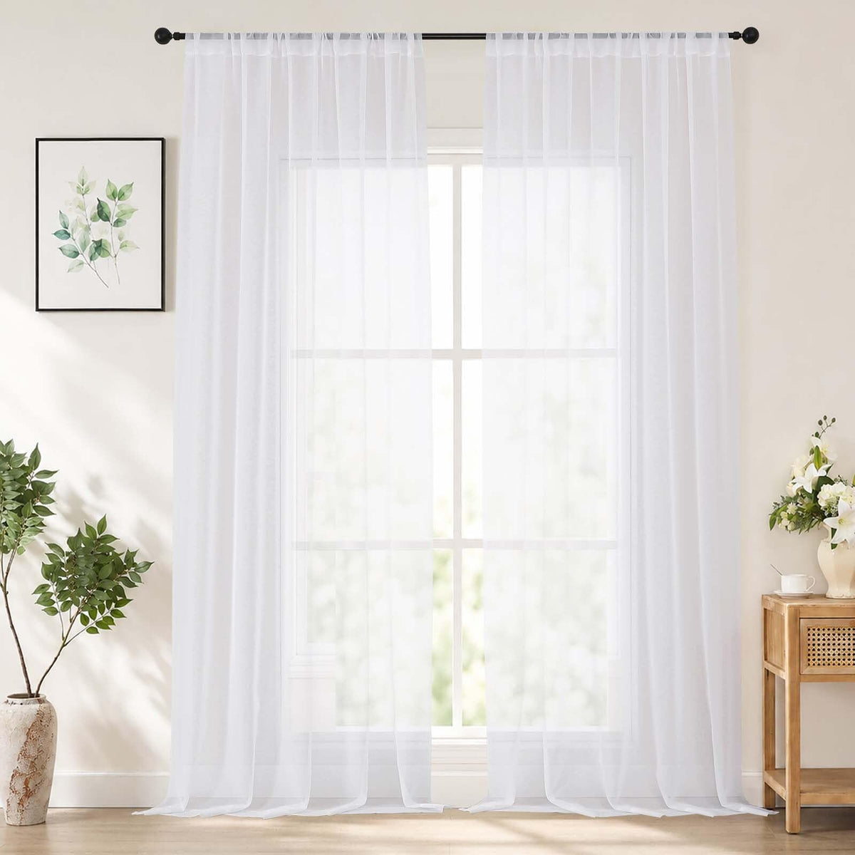 Chyhomenyc White Sheer Curtains 84 inch Long for Living Room, 2 Panels