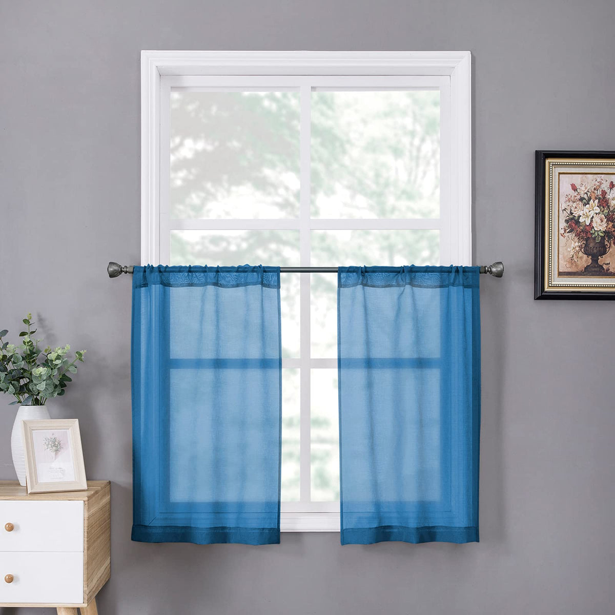 Tollpiz Sheer Curtains Linen Textured Bedroom Curtain Sheers Light Filtering Rod Pocket Voile Curtains for Living Room, 54 x 63 inches Long, White, Set of 2 Panels