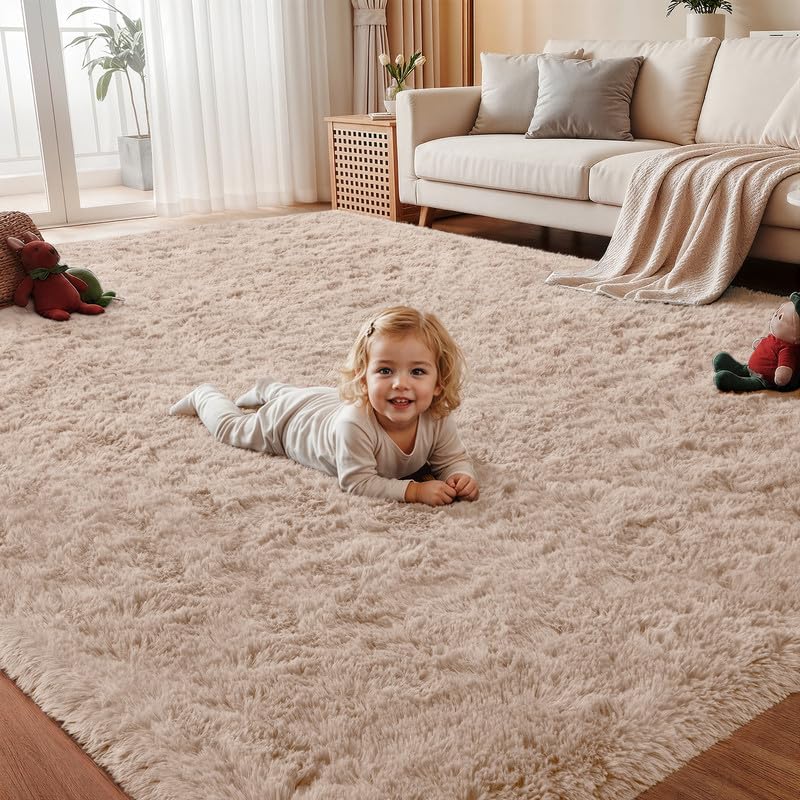 5x7 Area Rug Living Room: Bedroom Fluffy Shag Fuzzy Carpet Black